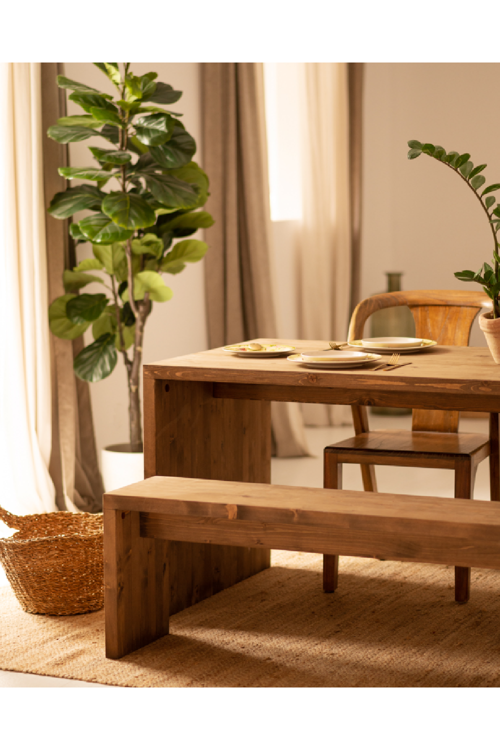 Angular Solid Wood Benches (2) | Decowood Telva | Oroa.com