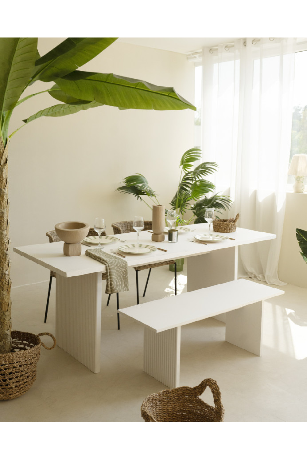 Fluted Wood Legs Bench | Decowood Bali | Oroa.com