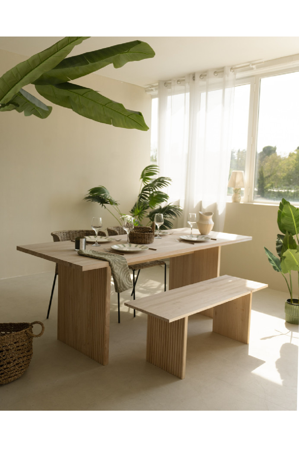 Fluted Wood Legs Bench | Decowood Bali | Oroa.com