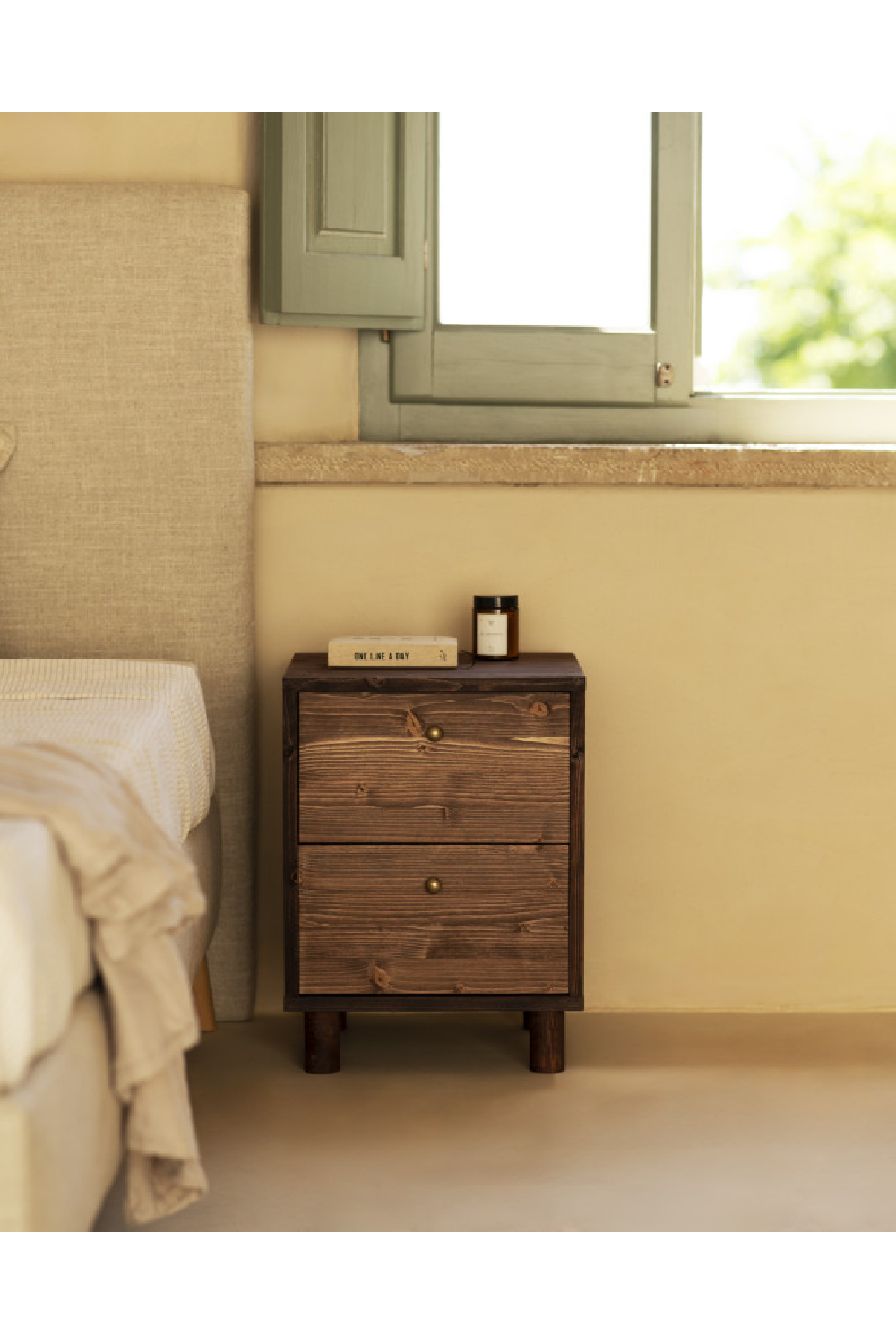 2-Drawer Wooden Bedside Table | Decowood Saura | OROA.com
