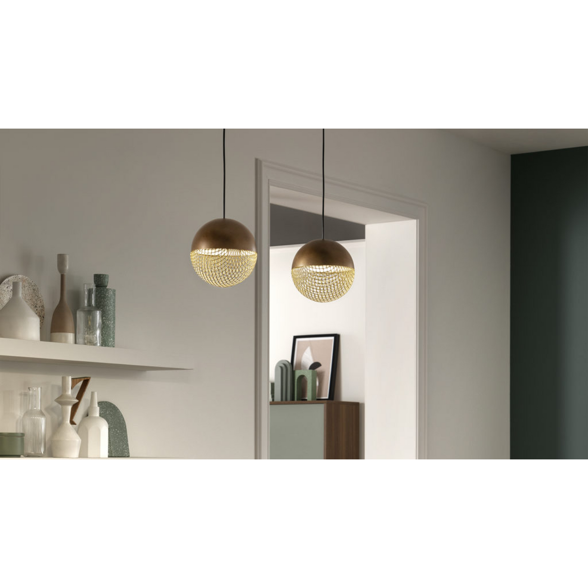Round Metal Mesh Dual Pendant Lamp | Masiero Iglù