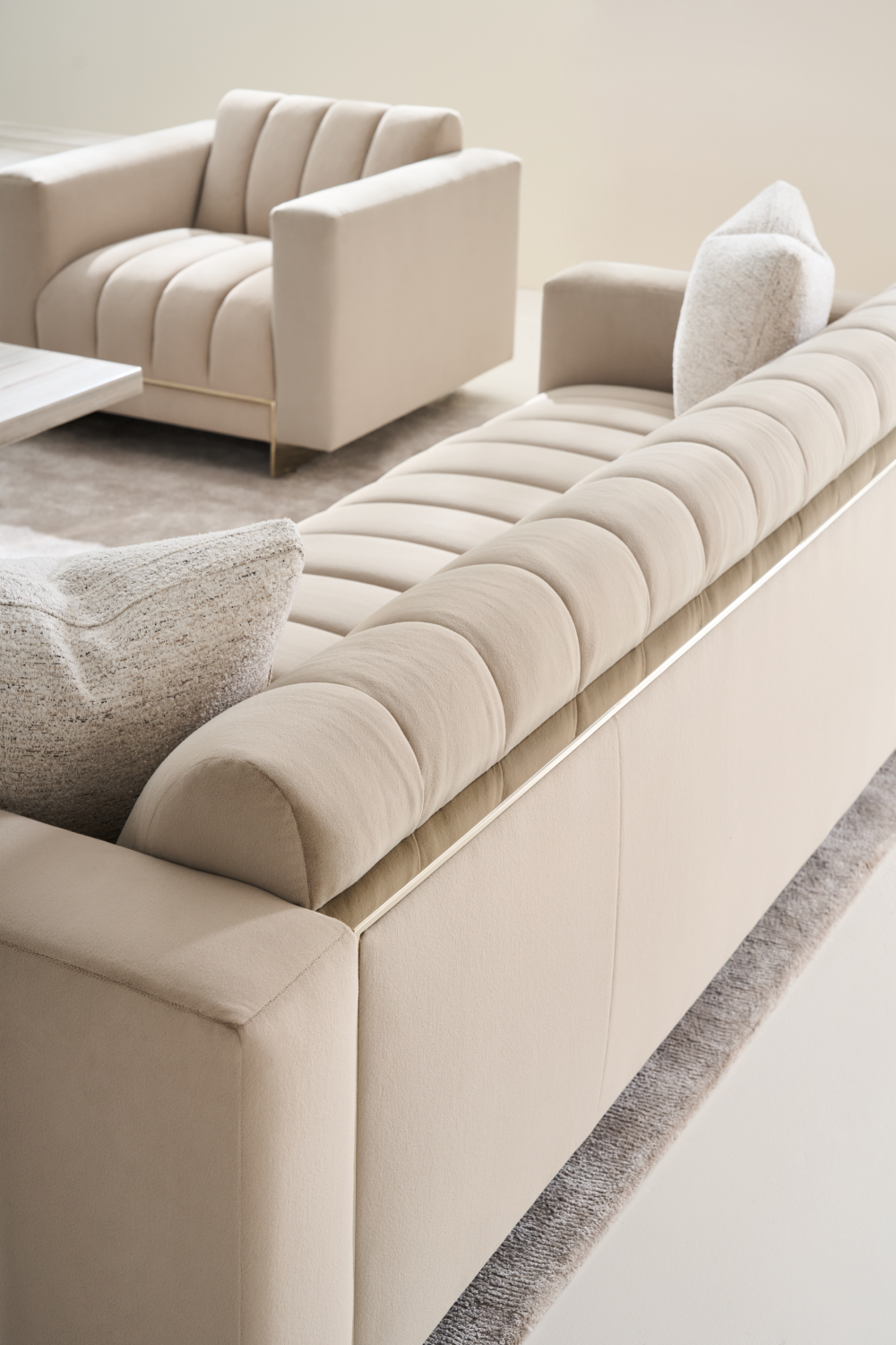   Cream Channel-Tufted Sofa | Oroa.com