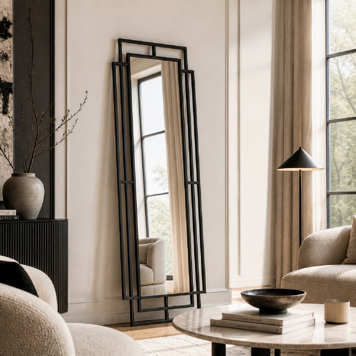   Modern European furniture - Black Metal Framed Mirror - www.oroa.com | Oroa.com
