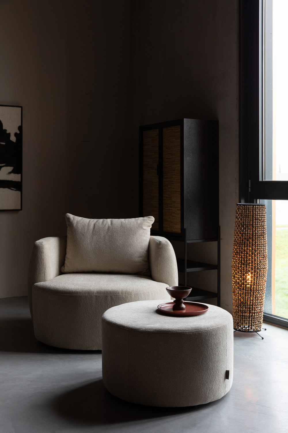 Round Upholstered Ottoman | Dutchbone Rocca | OROA.com