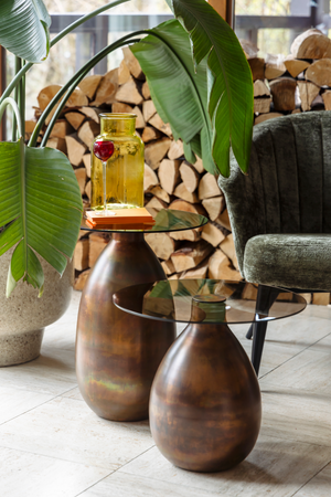 Brown Glass Side Table Set (2) | Dutchbone Selene | OROA.com