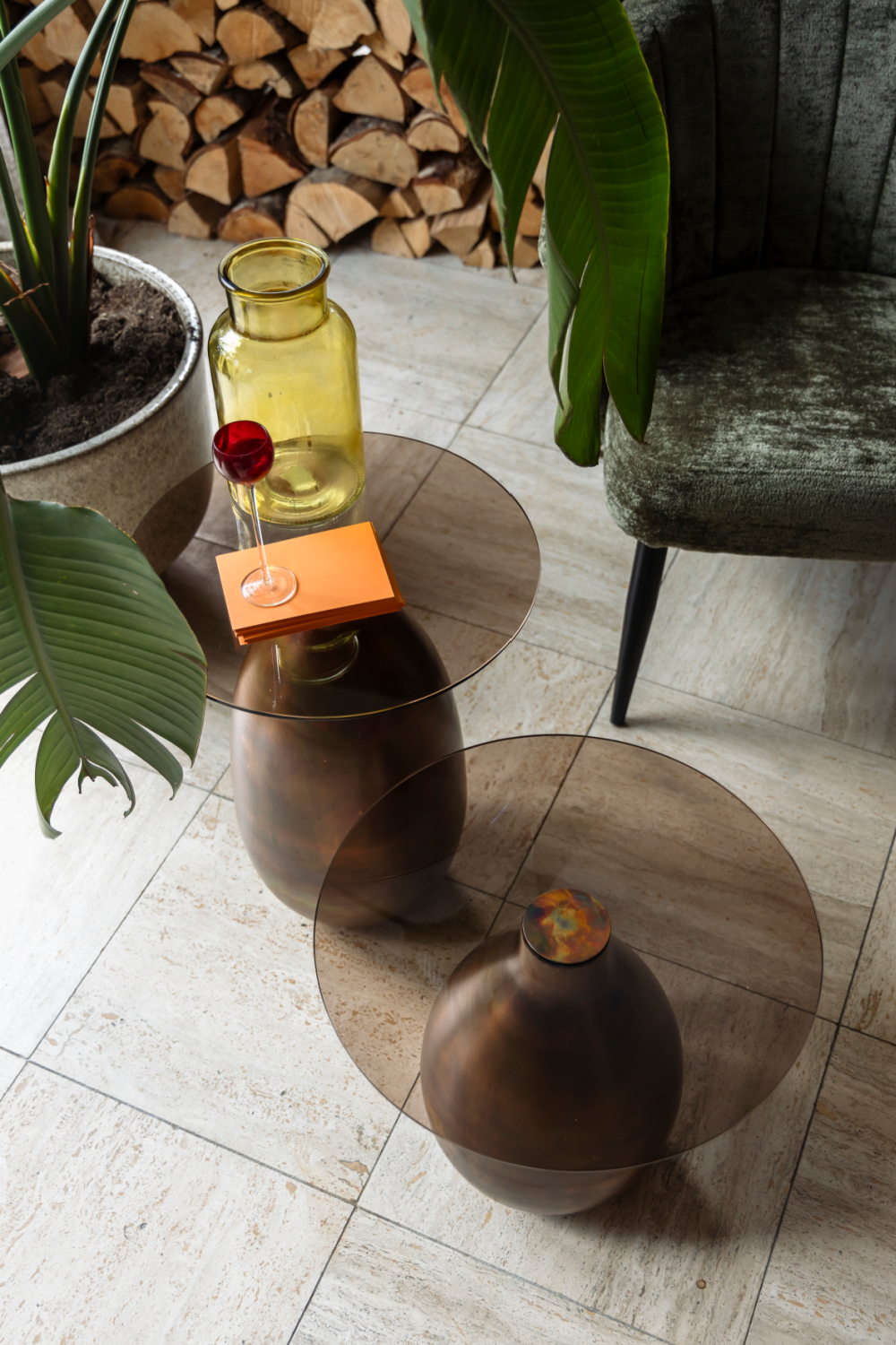 Brown Glass Side Table Set (2) | Dutchbone Selene | OROA.com