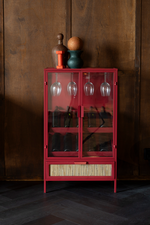 Red Wooden Wine Cabinet | Dutchbone Mori | OROA.com