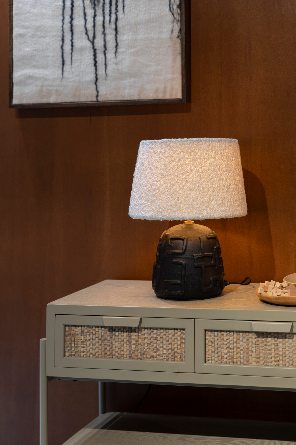 White Bouclé Table Lamp | Dutchbone Renzo | OROA.com