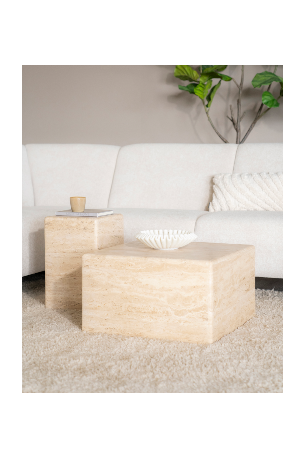 Square Travertine Side Table | Eleonora Donta | OROA.com
