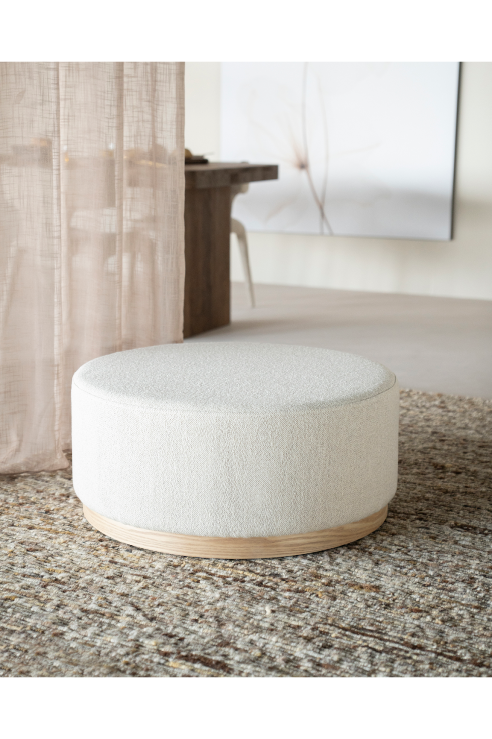 Cylindrical Beige Fabric Ottoman | Eleonora Avah | OROA.com