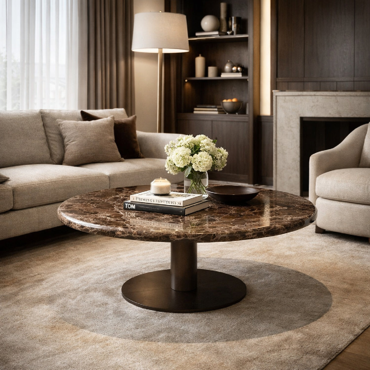   Modern furniture - Brown Marble Pedestal Coffee Table - www.oroa.com | Oroa.com