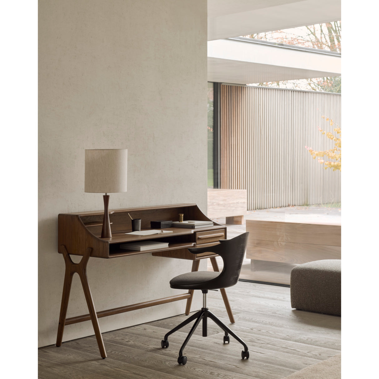   Varnished Teak 2-Drawer Desk | Oroa.com