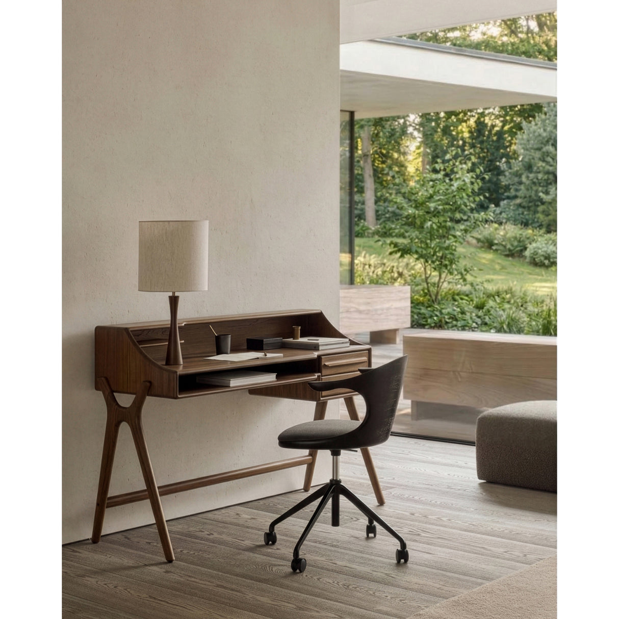   Varnished Teak 2-Drawer Desk | Oroa.com