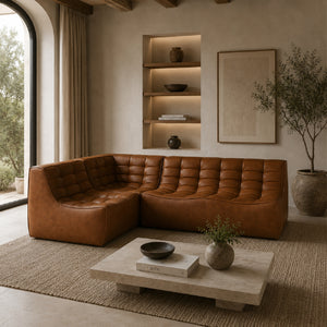   Brown Leather 3-Piece Modular Sofa | Oroa.com