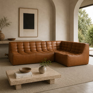   Brown Leather 3-Piece Modular Sofa | Oroa.com
