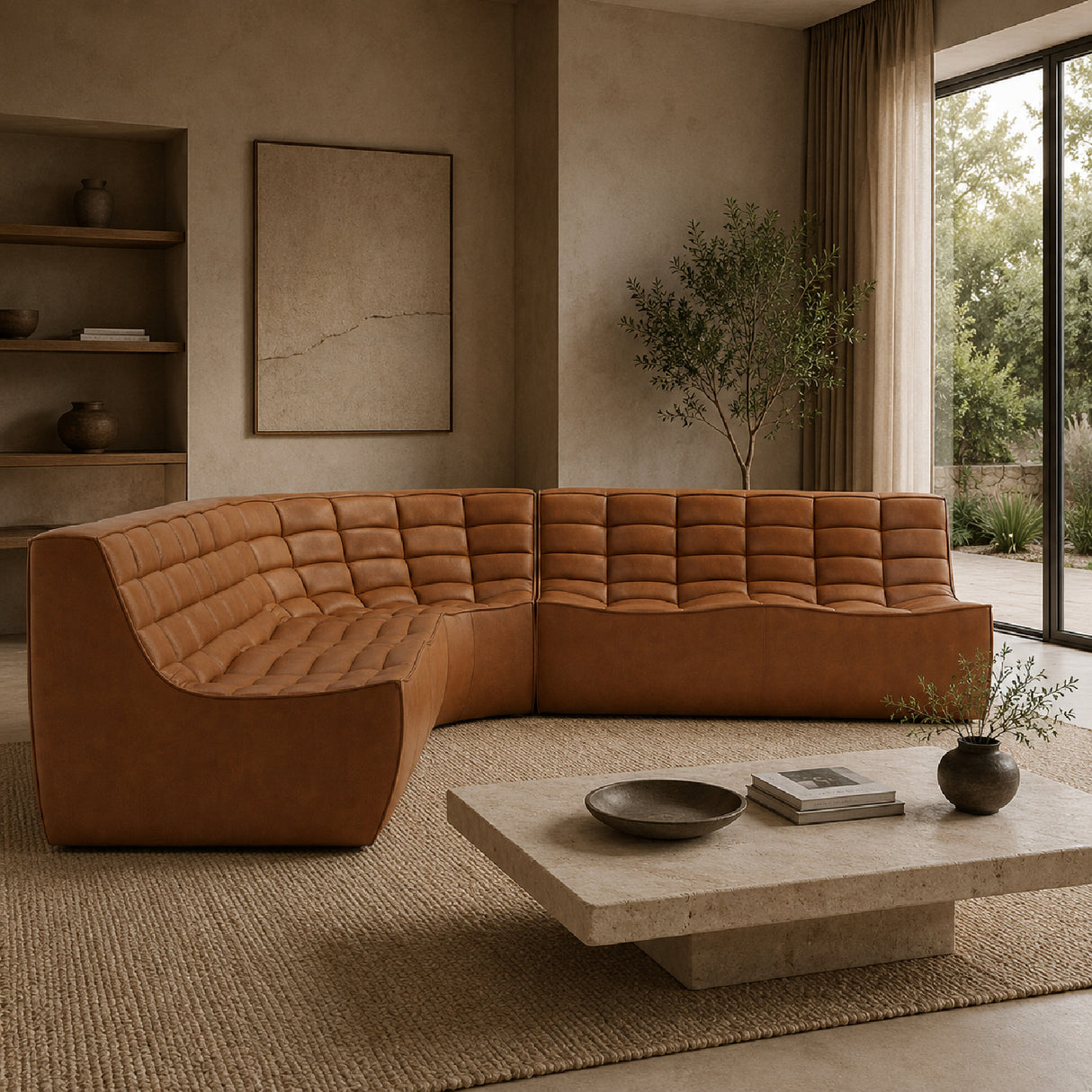   Brown Leather Modular Sofa Set | Oroa.com