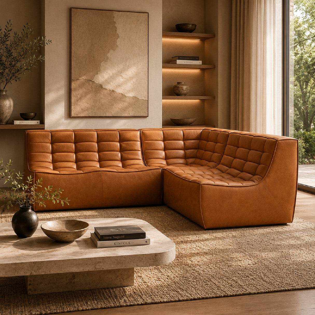   Brown Leather Modular Sofa Set | Oroa.com