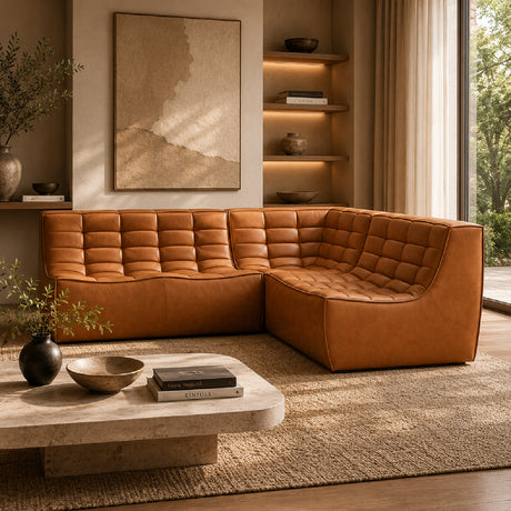   Brown Leather Modular Sofa Set | Oroa.com