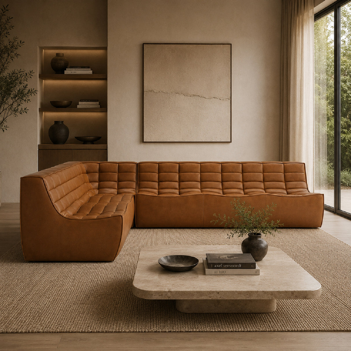   Brown Leather Modular Sofa | Oroa.com