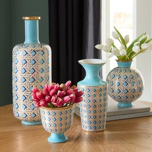 Porcelain Turquoise Bottle Vase | Jonathan Adler Basketweave | Oroa.com