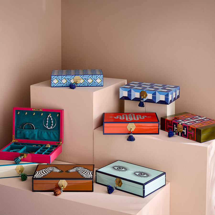 Blue Lacquer Jewelry Box | Jonathan Adler Basketweave | Oroa.com