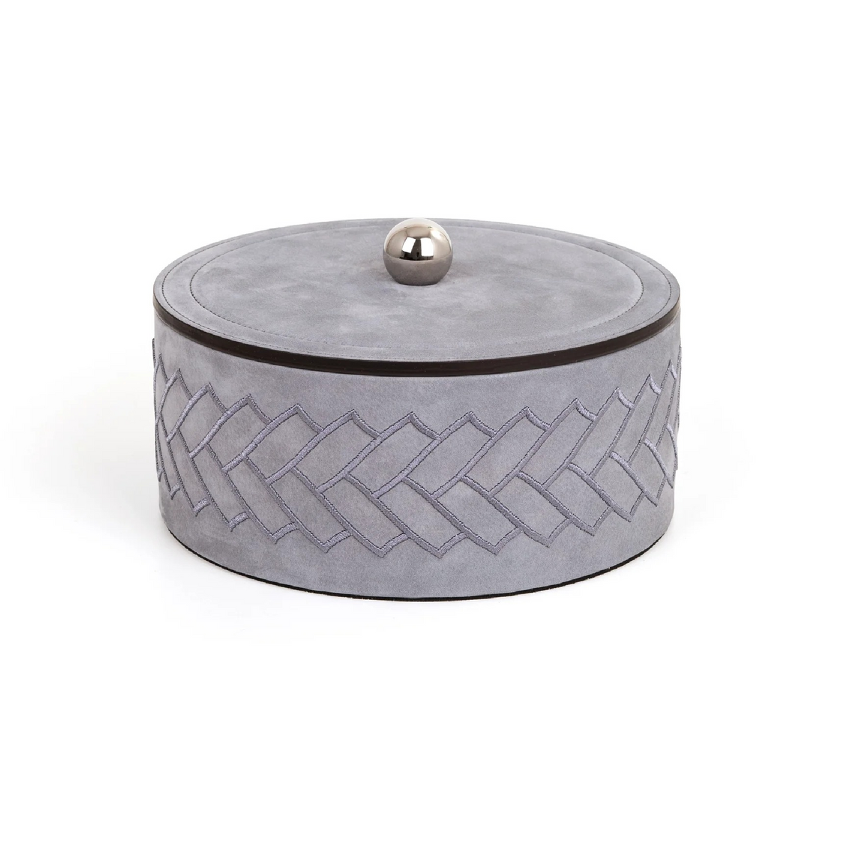 Round Embroidered Leather Box | Pinetti Lily | OROA.com