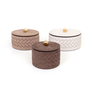 Round Embroidered Leather Box | Pinetti Lily | OROA.com