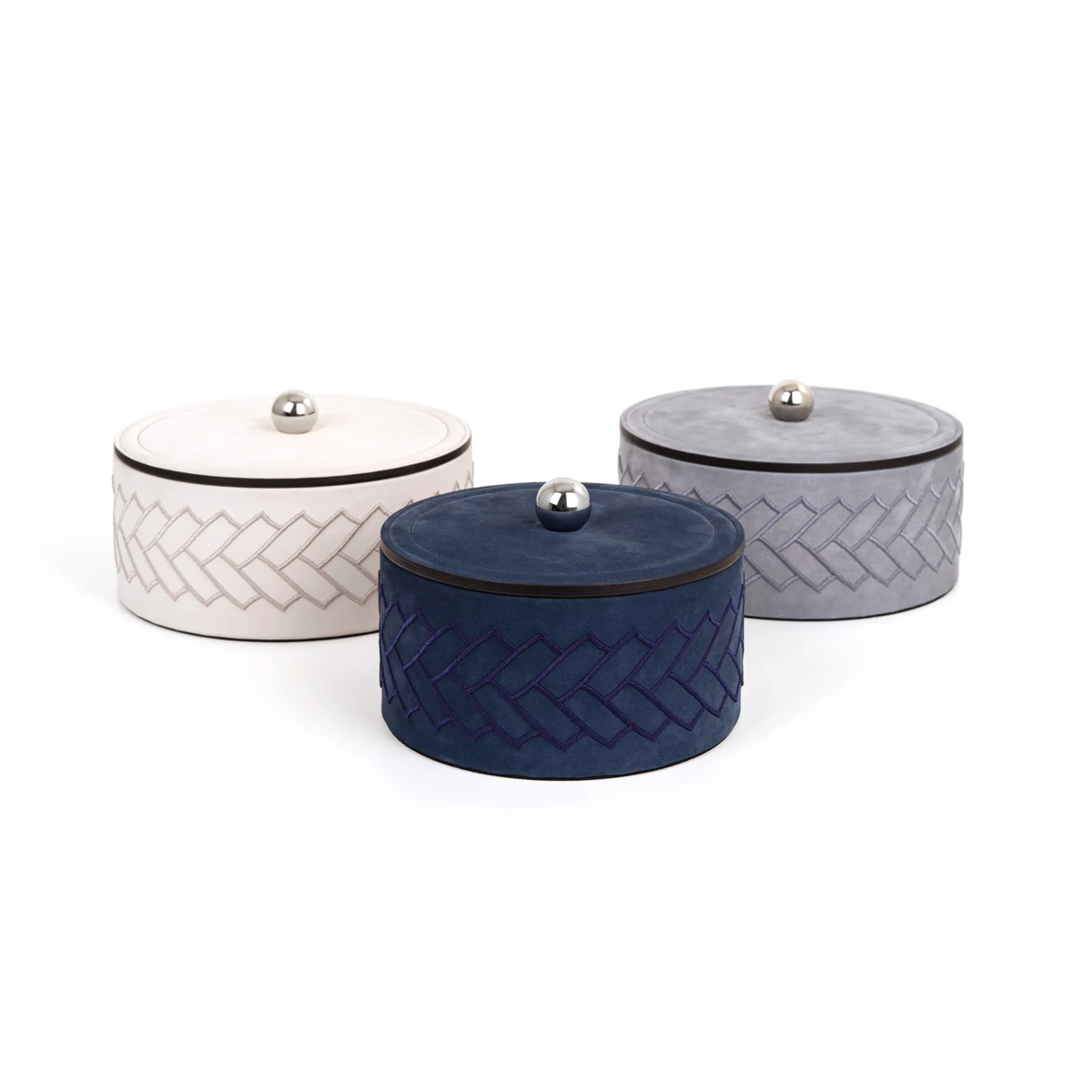 Round Embroidered Leather Box | Pinetti Lily | OROA.com