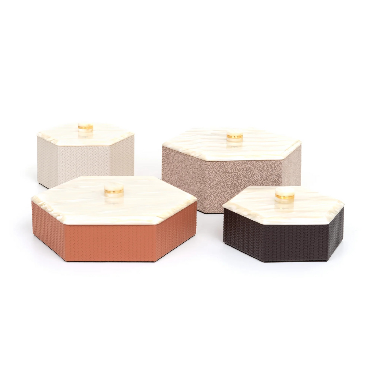 Leather Hexagonal Lidded Box | Pinetti Kelly | OROA.com