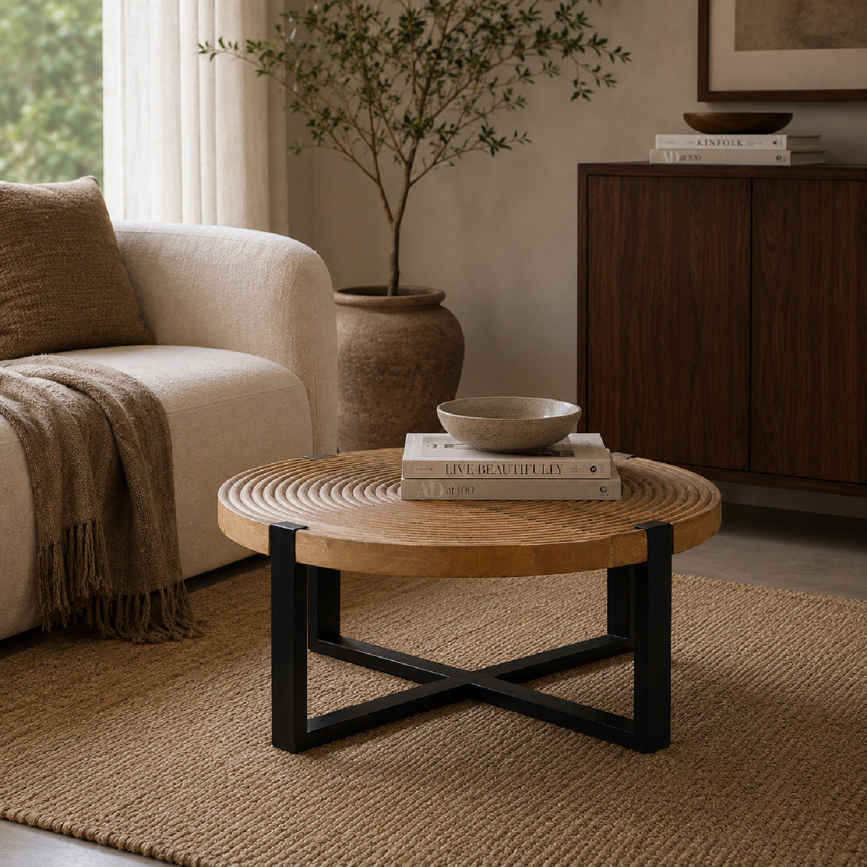   Modern furniture - Round Wooden Fluted Coffee Table - www.oroa.com | Oroa.com