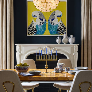 Yellow Linen Bird Beaded Art | Jonathan Adler Parakeet | Oroa.com