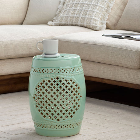   Green Quatrefoil Fretwork Garden Stool | Oroa.com