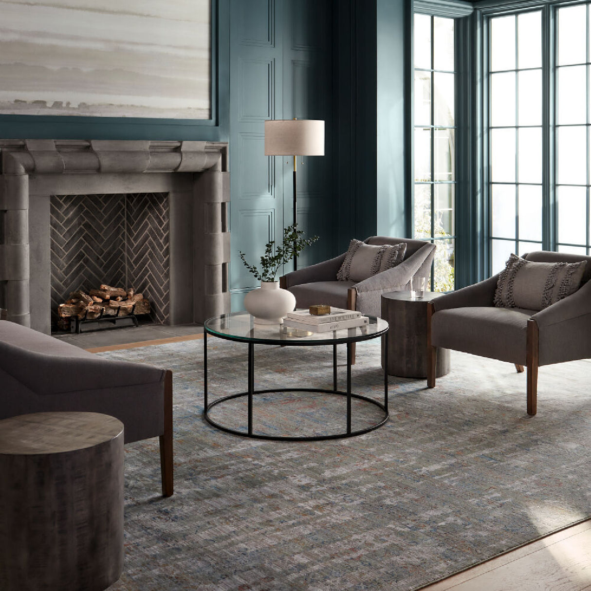   Cream Linen Pull-Switch Floor Lamp | Oroa.com