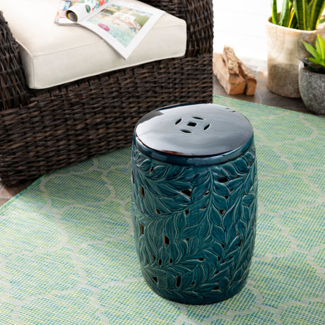   Carved Green Ceramic Garden Stool | Oroa.com