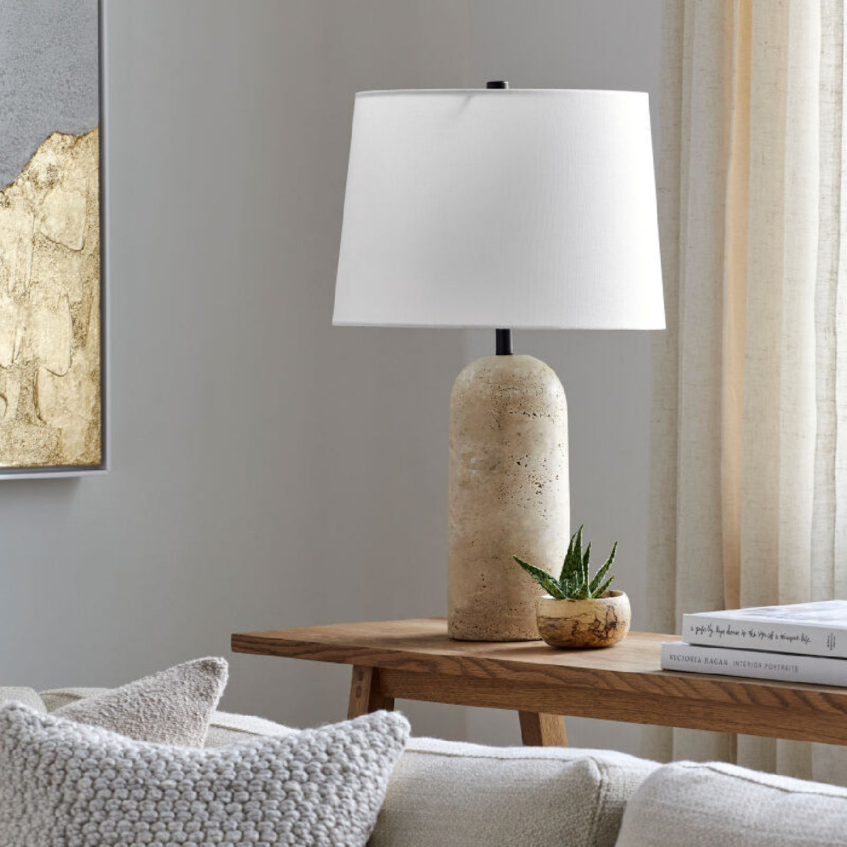  Travertine Base Accent Table Lamp | Oroa.com