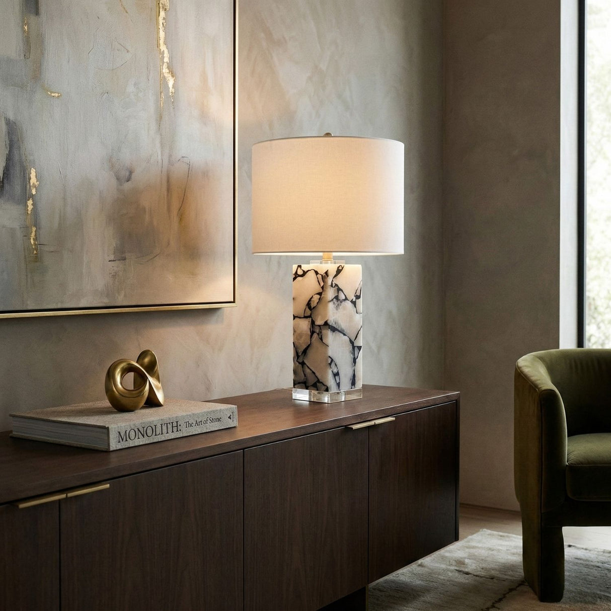   Modern European furniture - White Marble Accent Table Lamp - www.oroa.com | Oroa.com