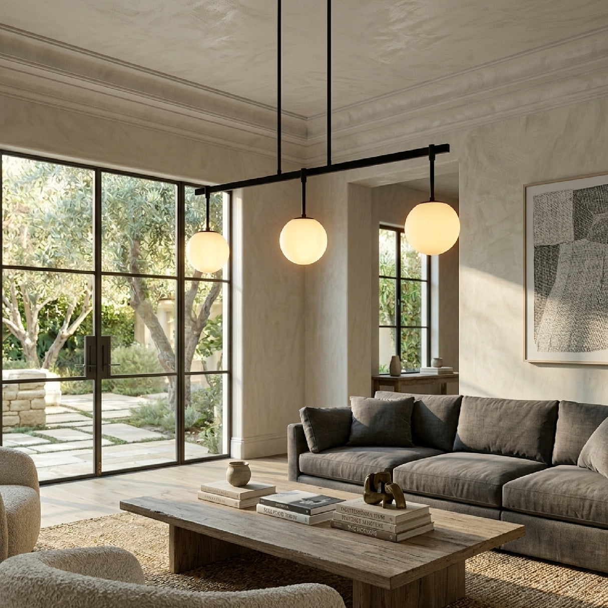   White Sphere 6-Light Linear Chandelier | Oroa.com