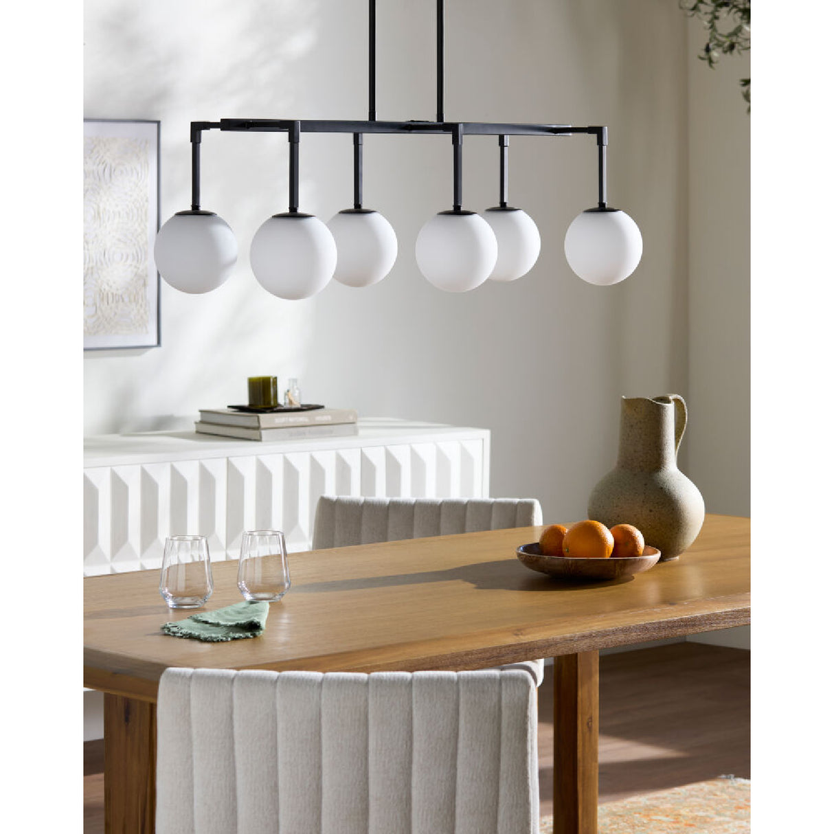   White Sphere 6-Light Linear Chandelier | Oroa.com