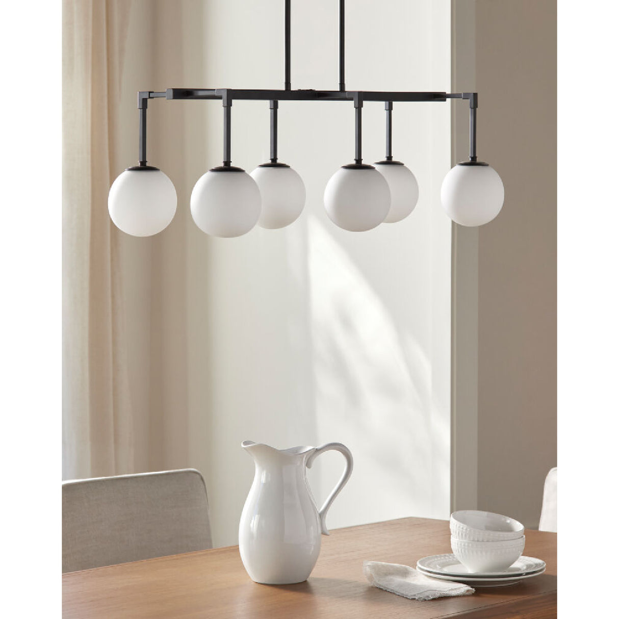   White Sphere 6-Light Linear Chandelier | Oroa.com