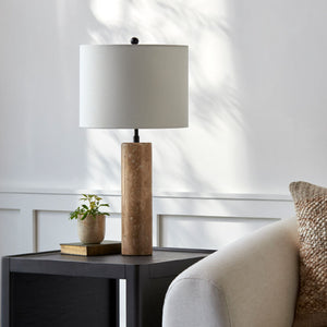   Travertine Cream Linen Table Lamp | Oroa.com