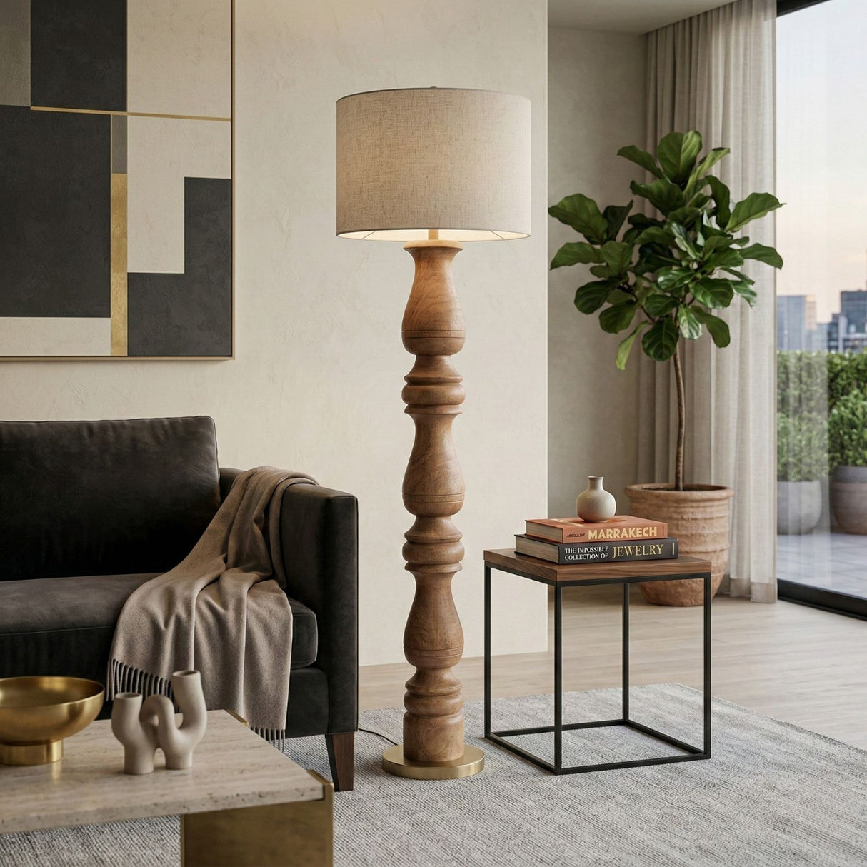   Beige Linen Accent Floor Lamp | Oroa.com