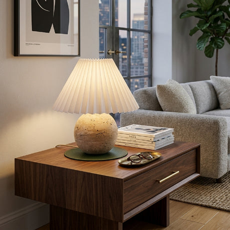   Pleated Linen Travertine Table Lamp | Oroa.com