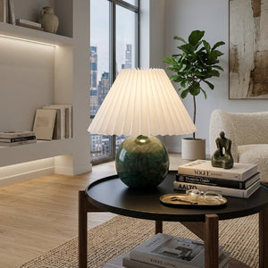   Pleated Linen Travertine Table Lamp | Oroa.com