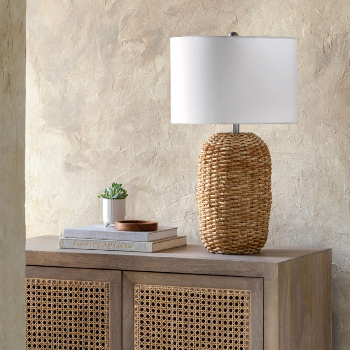   Rattan White Cotton Table Lamp | Oroa.com