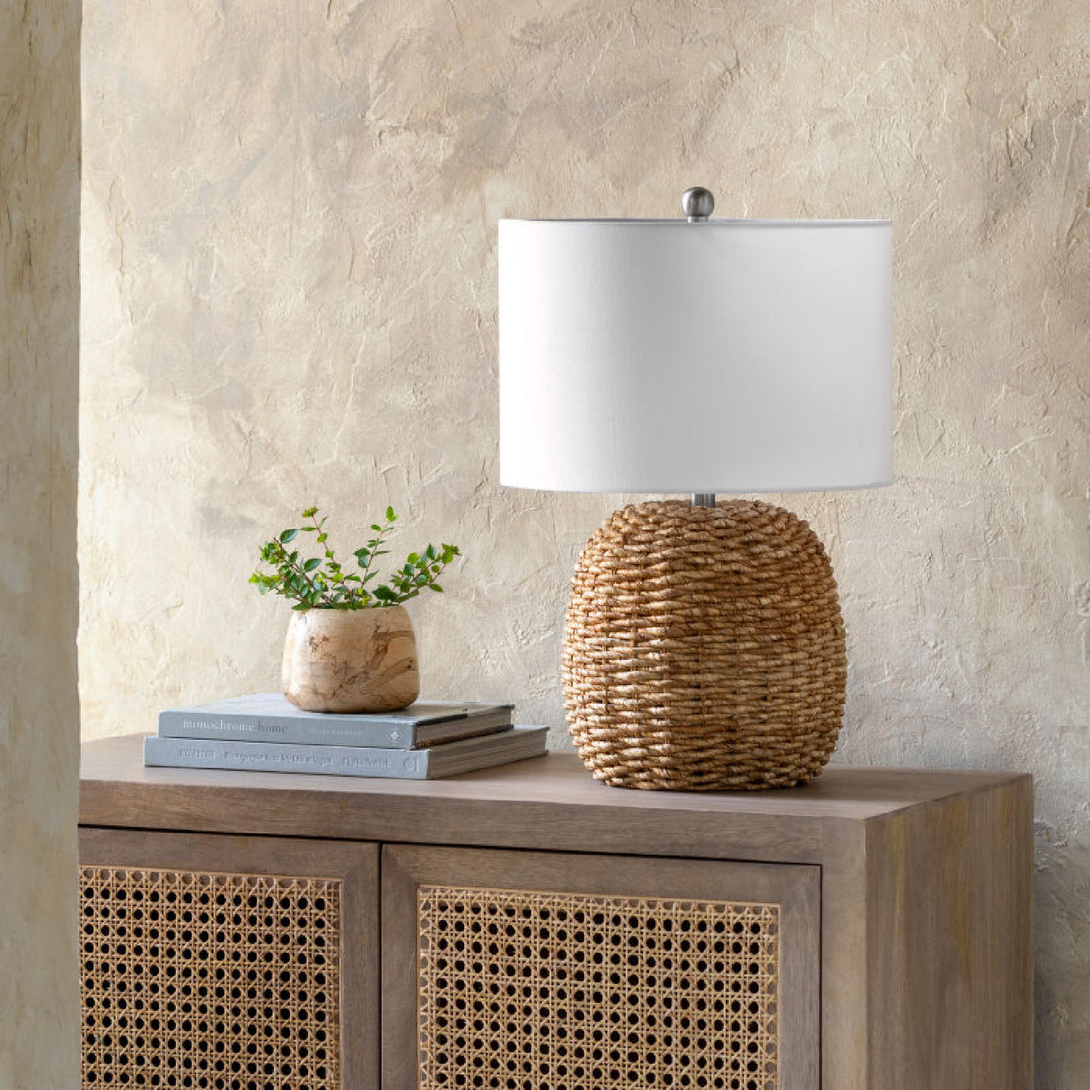   Rattan White Cotton Table Lamp | Oroa.com