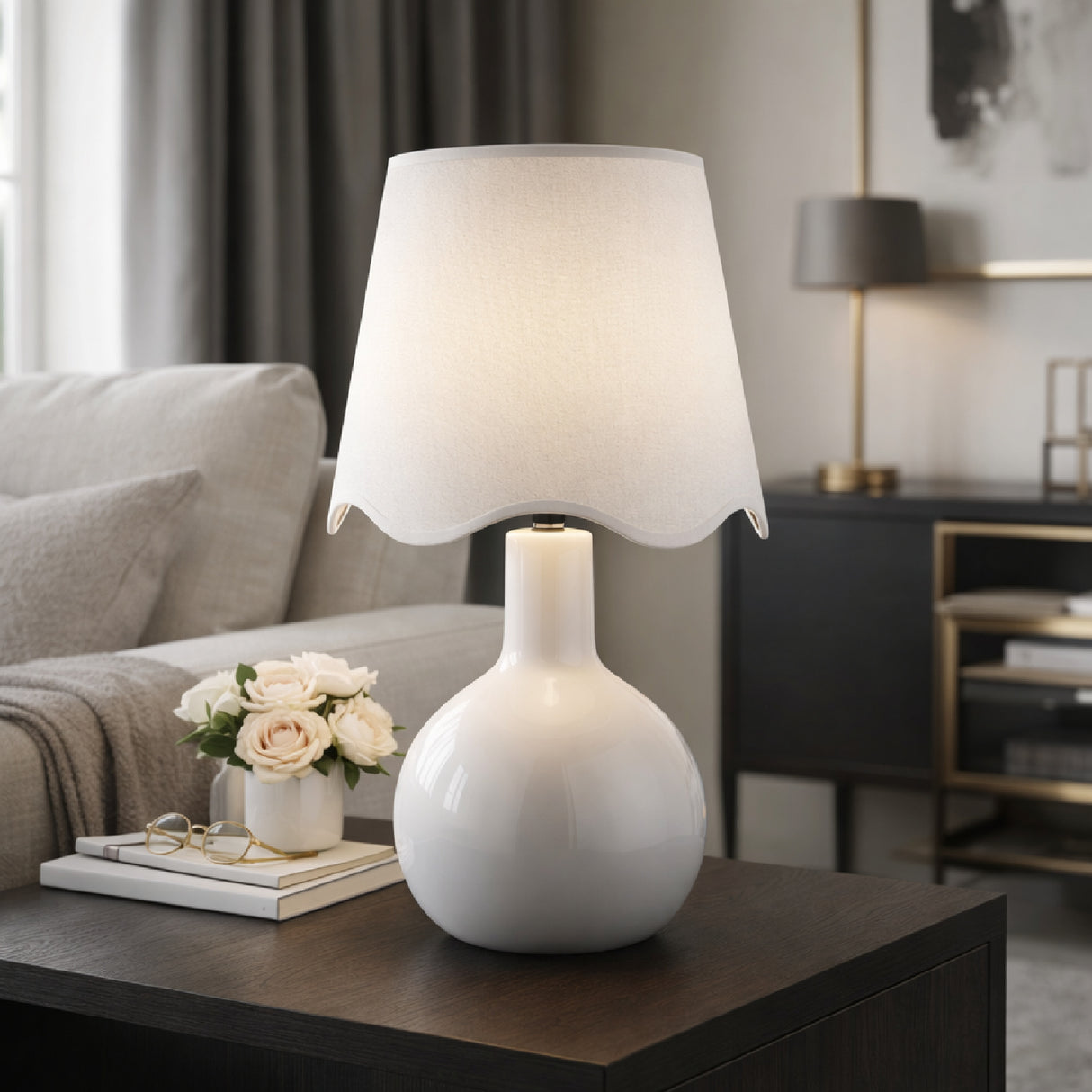   Wavy-Edge Rattan Ceramic Table Lamp | Oroa.com