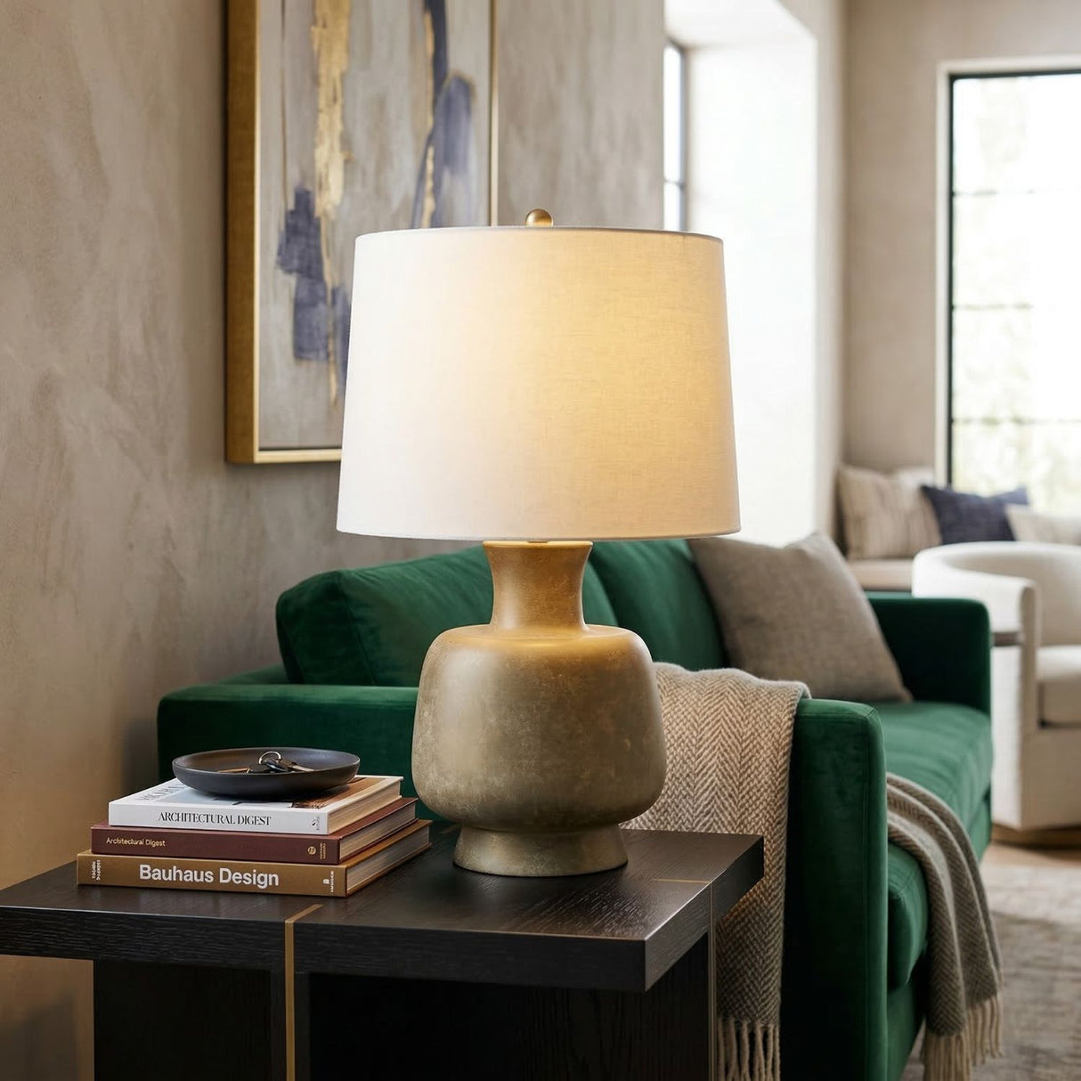   Painted Base Linen Table Lamp | Oroa.com
