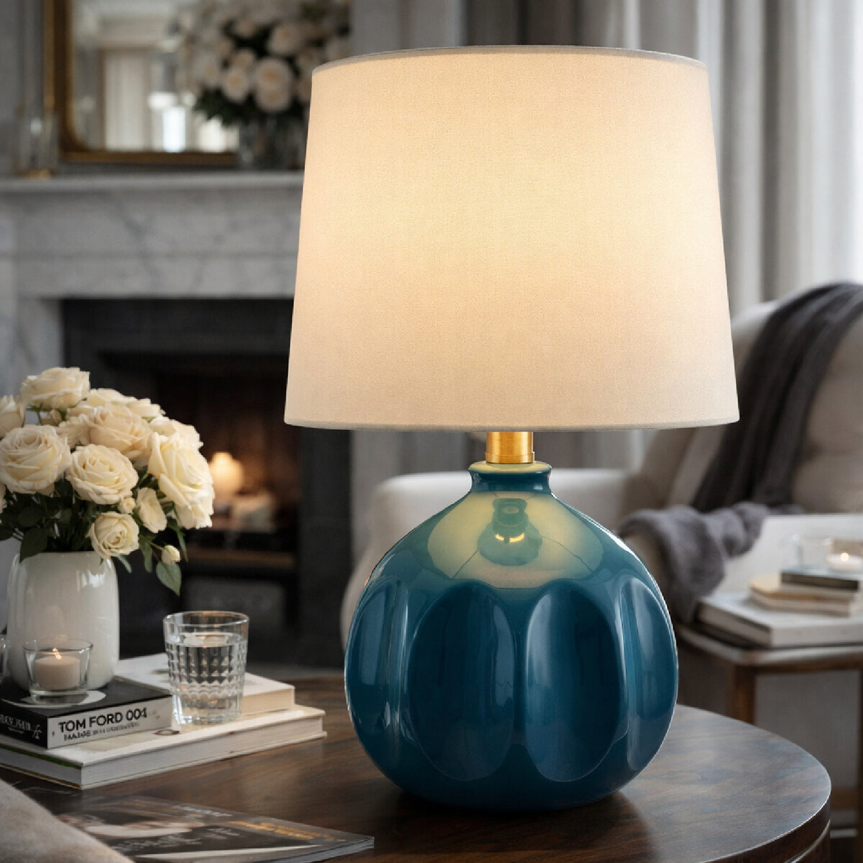   Linen Carved Ceramic Table Lamp | Oroa.com