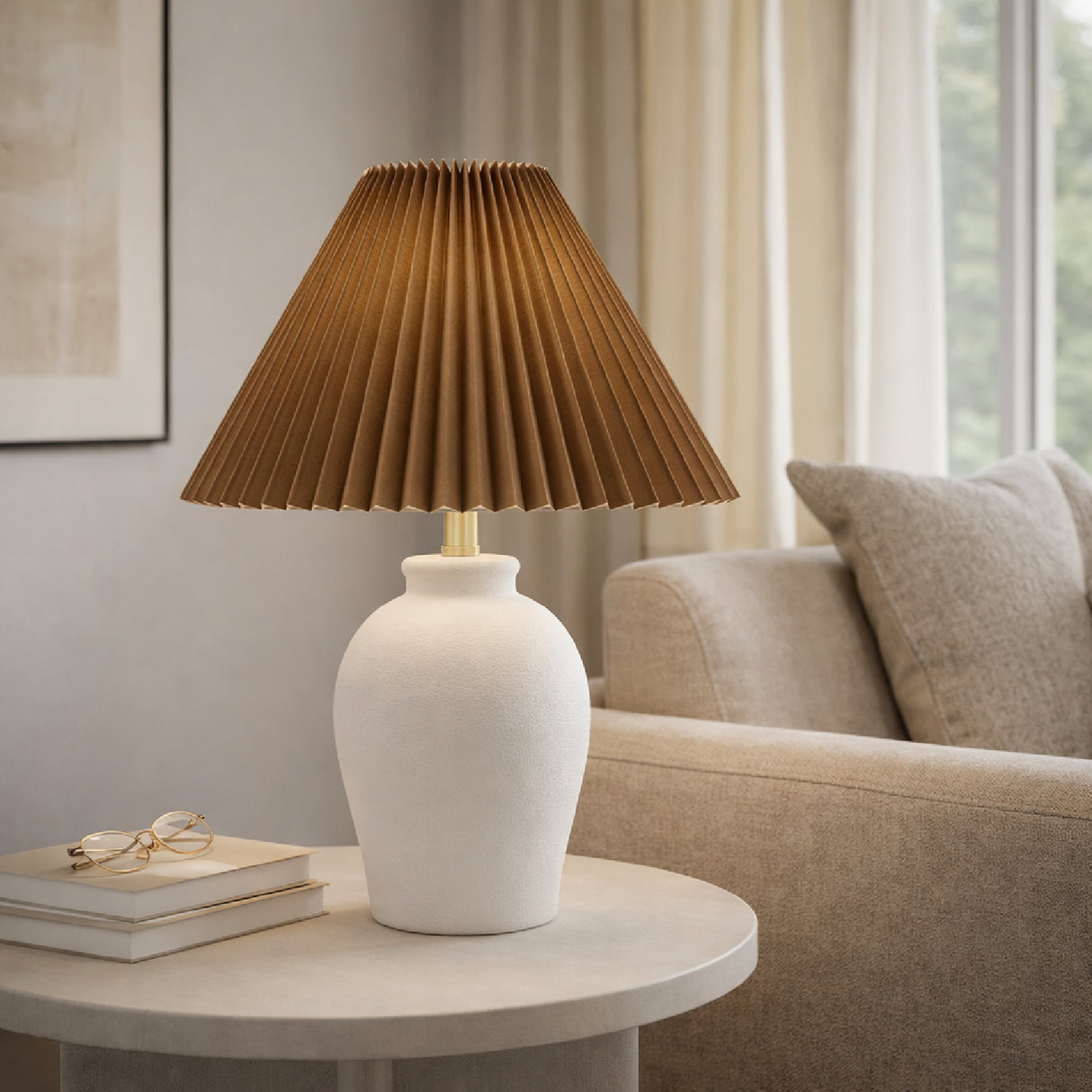   Brown Linen Pleated Table Lamp | Oroa.com