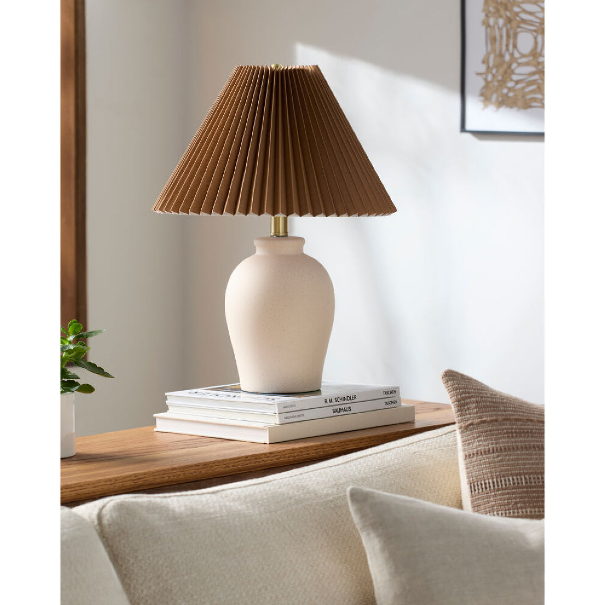   Brown Linen Pleated Table Lamp | Oroa.com